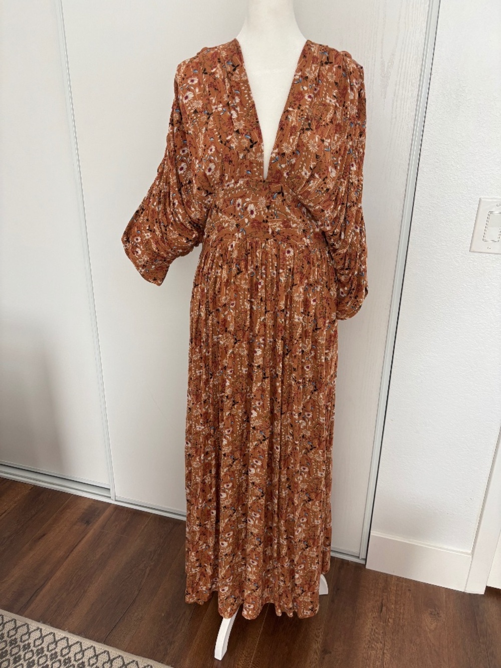 mustard color with flowers long dress